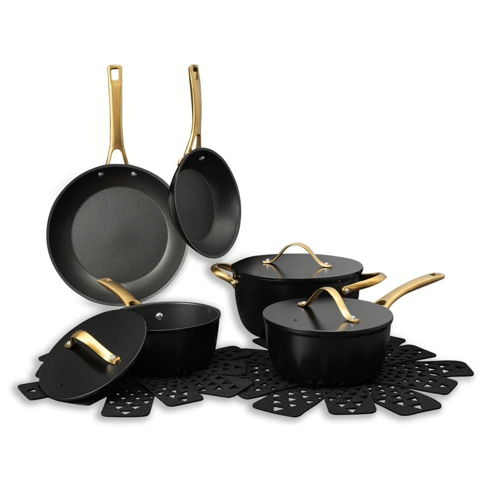 12 Piece Aluminum Cookware Set, Gold Pvd