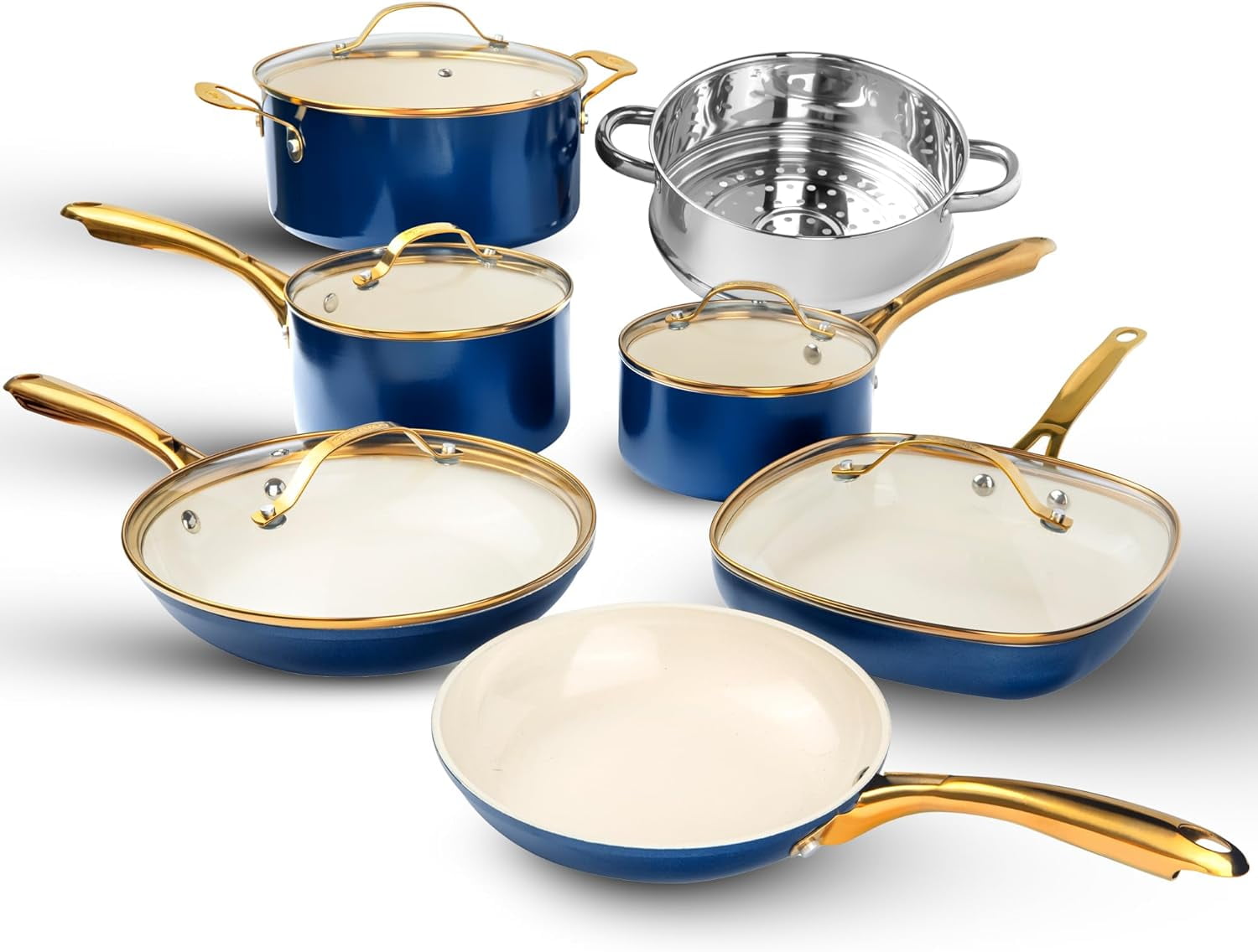 12 Piece Nonstick Aluminum Cookware and Kitchen Set, Stainless Steel