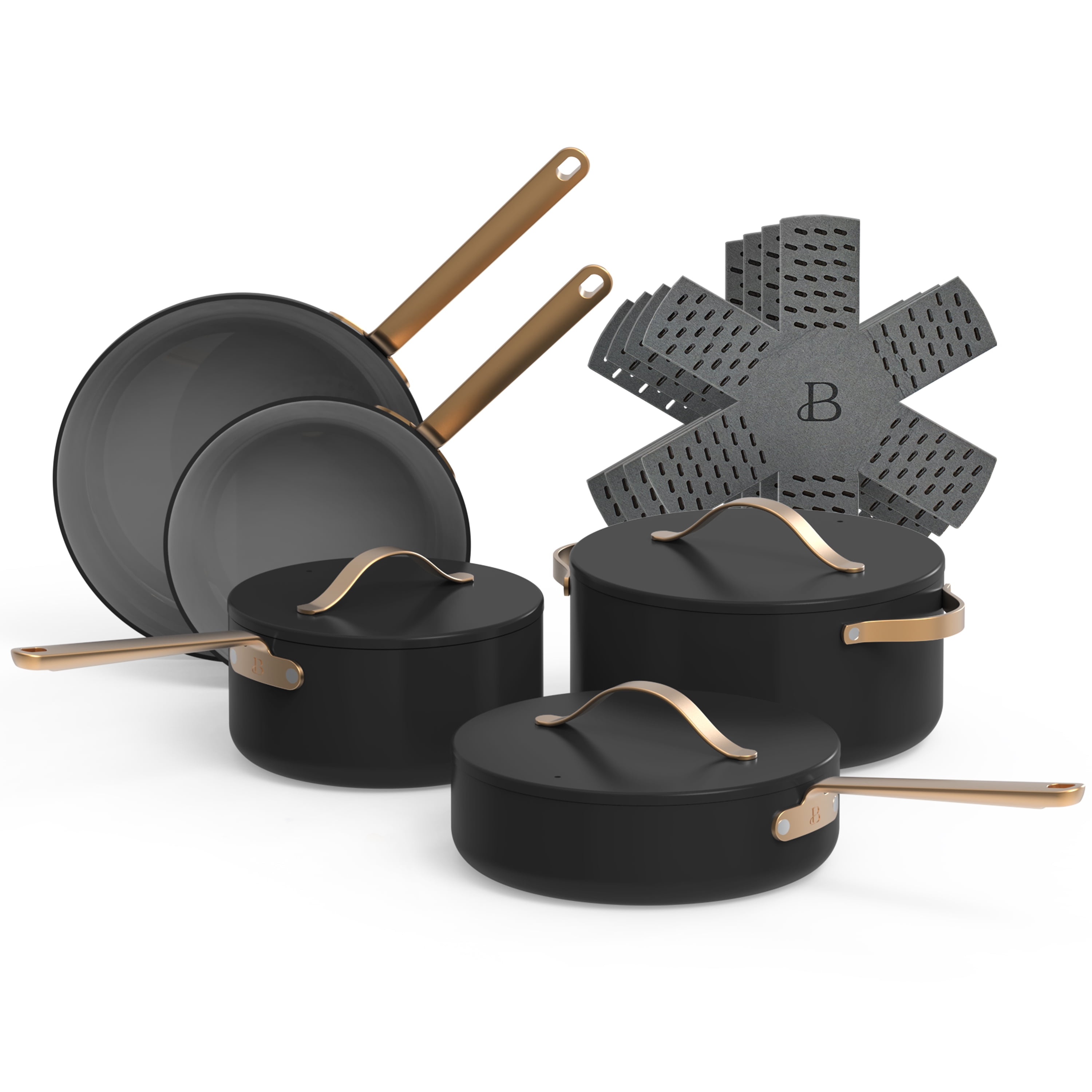 12pc Ceramic Non-Stick Cookware Set, Black Sesame by Drew Barrymore