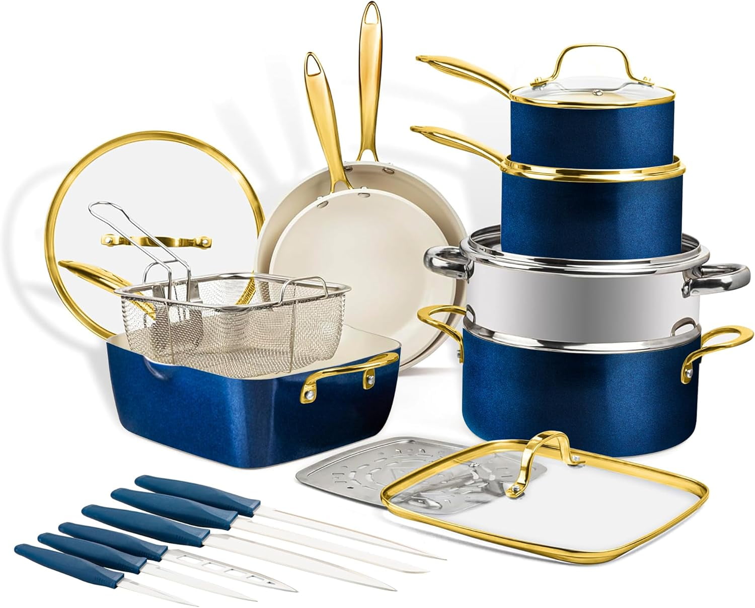 20 Pc Ceramic Pots and Pans Set Non Stick, Kitchen Cookware Sets, Pot and Pan Set, Ceramic Cookware Set