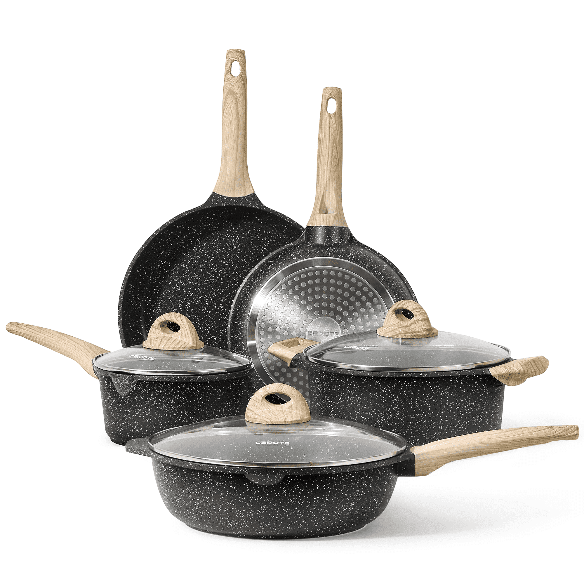 8 Pcs Pots and Pans Set Non Stick, Nonstick Kitchen Cookware Sets, Induction Cookware (Black)