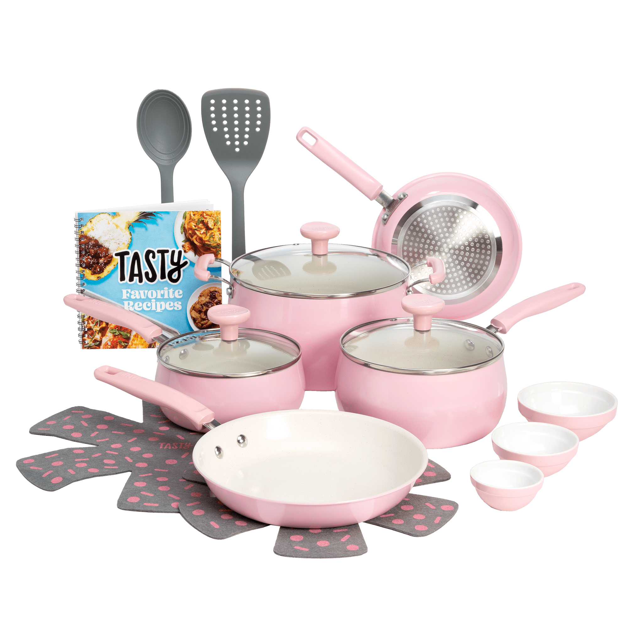 Clean Ceramic 16 Piece Non-Stick Aluminum Cookware Set, Pink