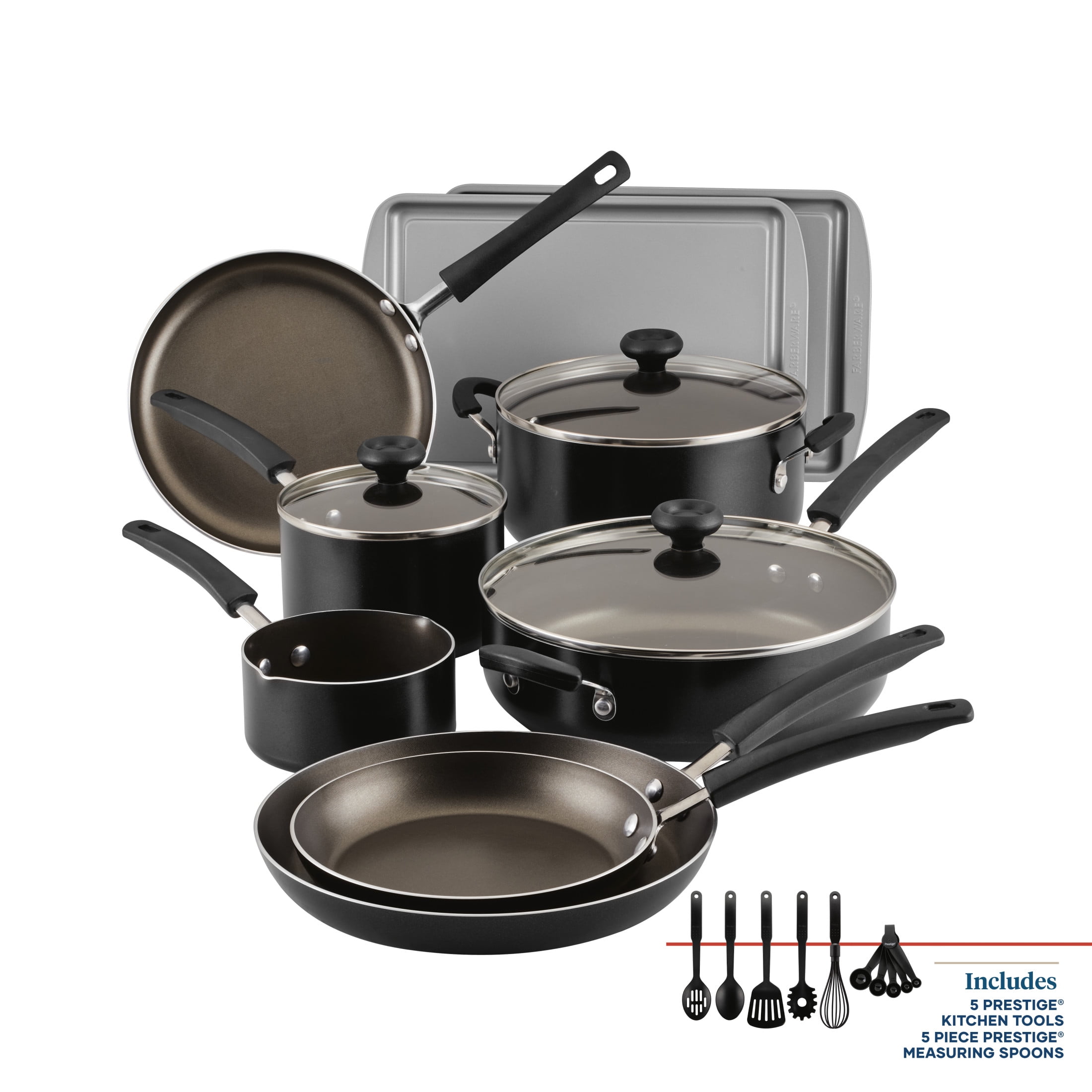 Easy Clean 22 Piece Nonstick Cookware Pots and Pans Set, Black
