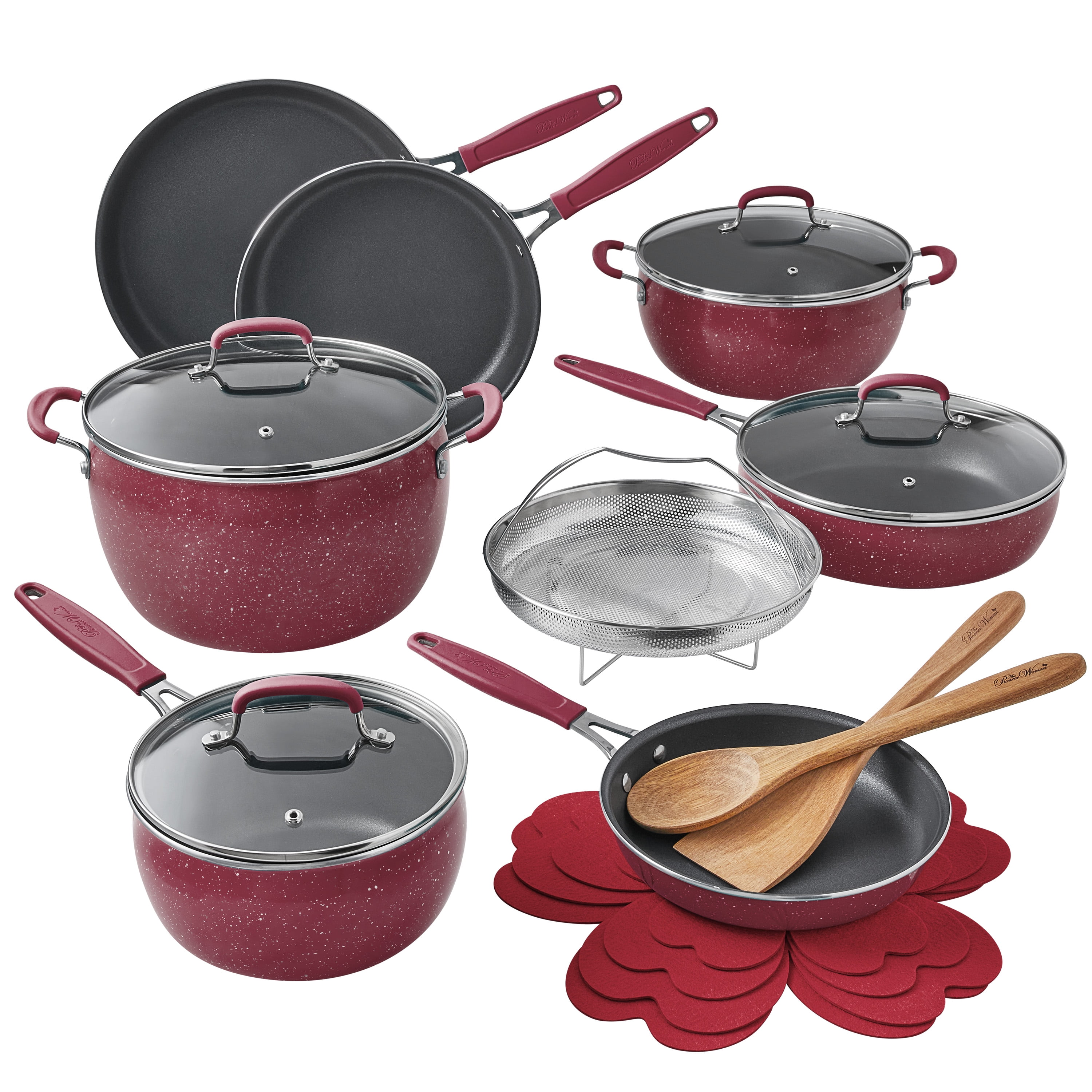 Frontier Speckle 18-Piece Aluminum Cookware Set, Merlot