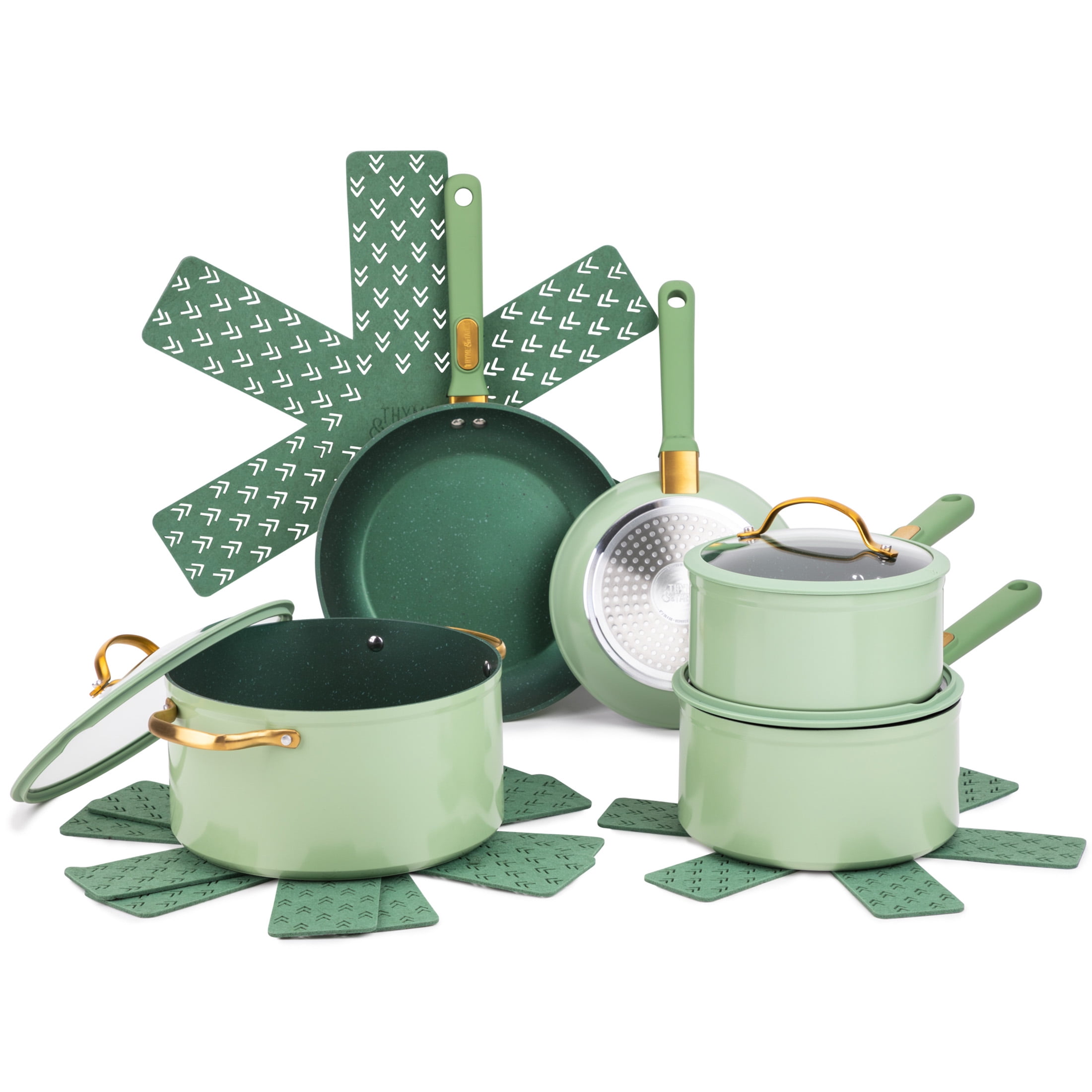 Granite 12-Piece Cookware Set Non-Stick - Green