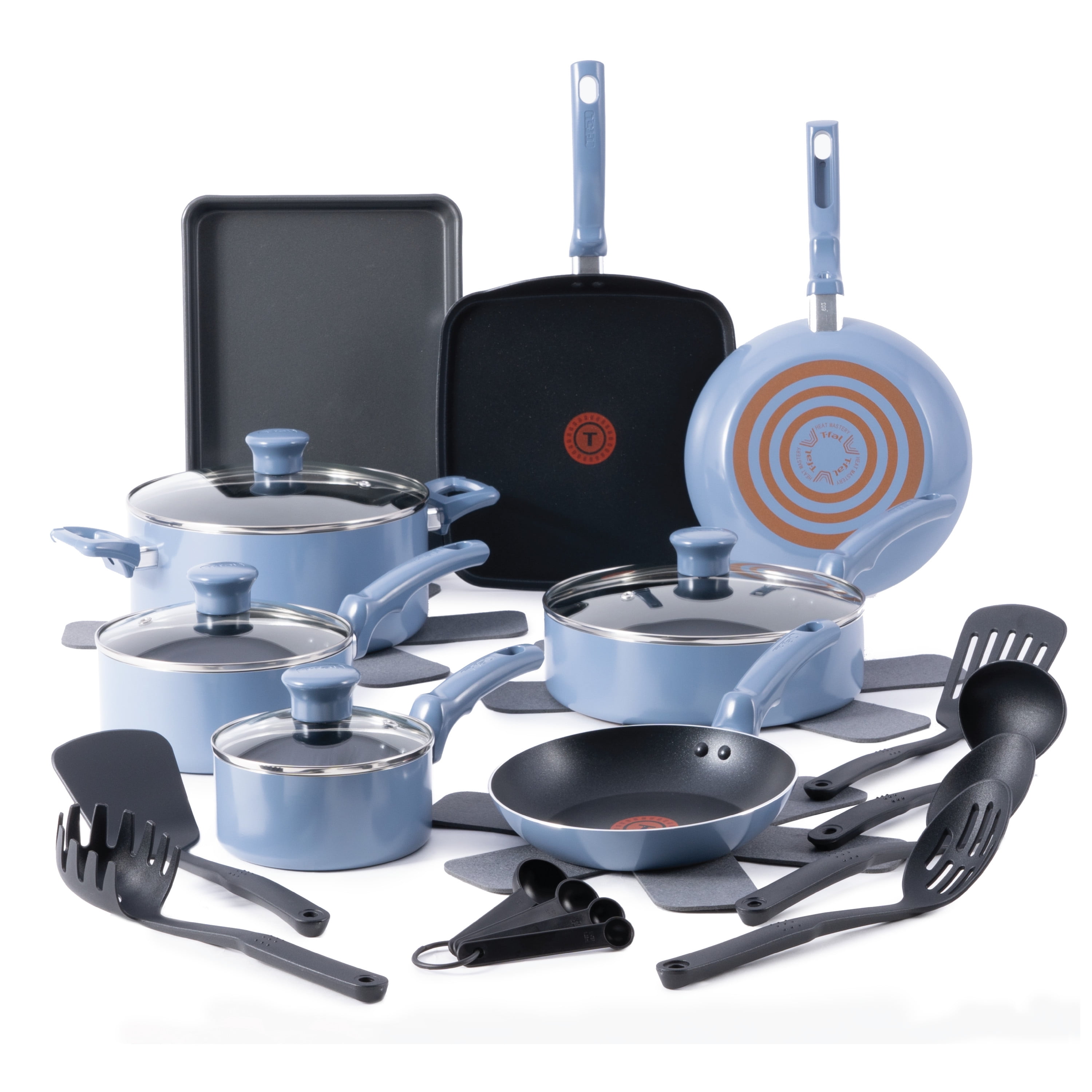 Kitchen Solutions, 22 Piece Non-Stick Pots and Pans Cookware Set, Ocean Blue