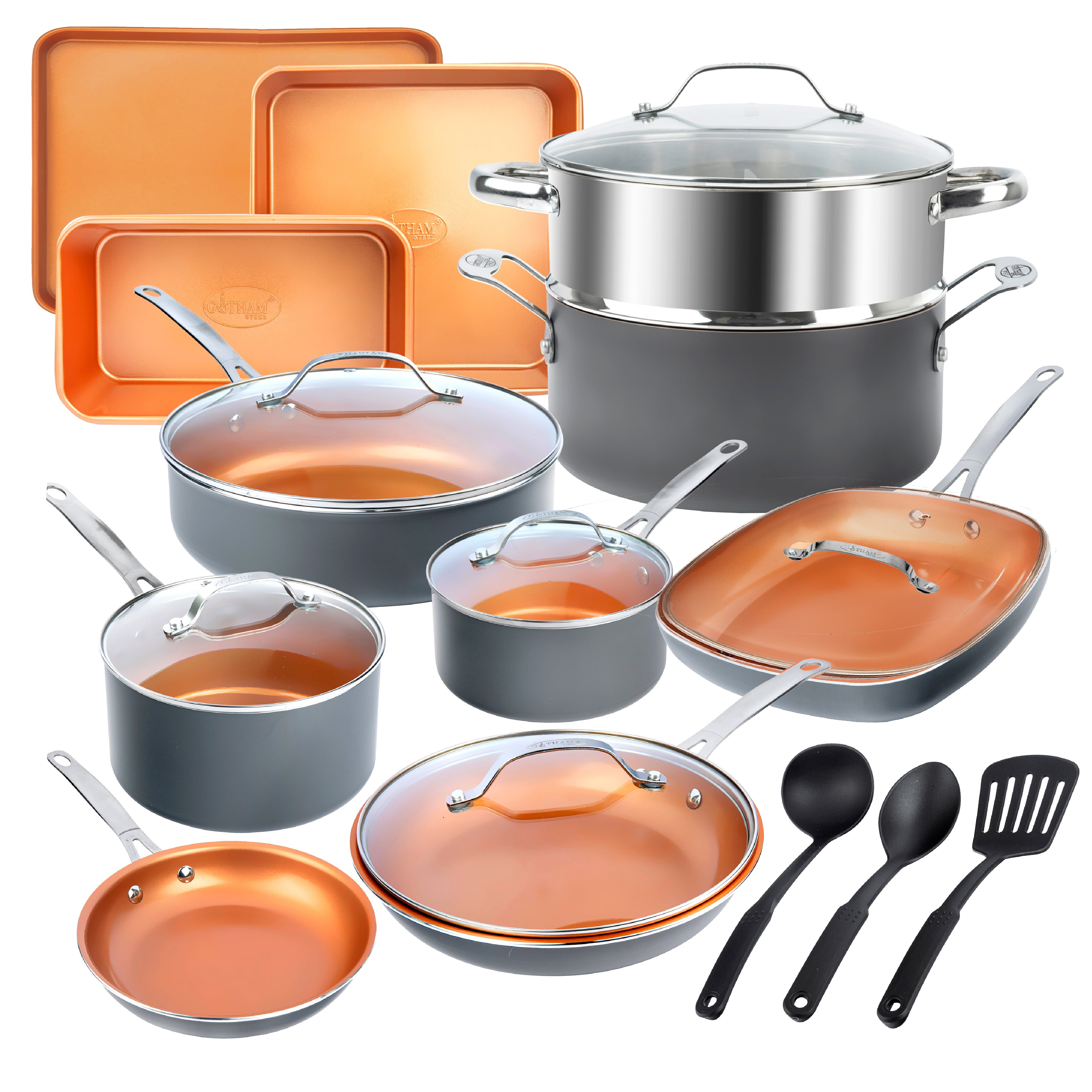 Nonstick Pots and Pans 20 Pcs Set Ceramic Cookware Bakeware Kitchen Set With Frying Skillet Copper