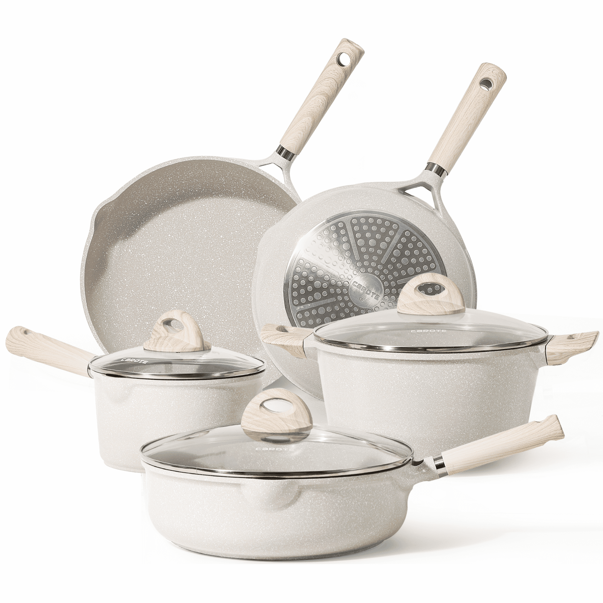Nonstick Pots and Pans Set, 8 Pcs Induction Kitchen Cookware Sets (Beige Granite)